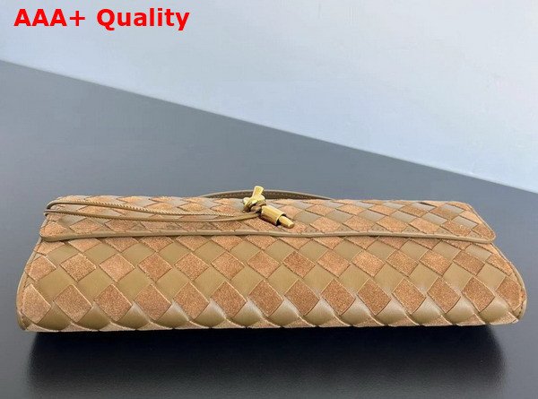 Bottega Veneta Andiamo Clutch in Tan Intrecciato Leather and Suede Leather Replica