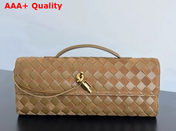 Bottega Veneta Andiamo Clutch in Tan Intrecciato Leather and Suede Leather Replica