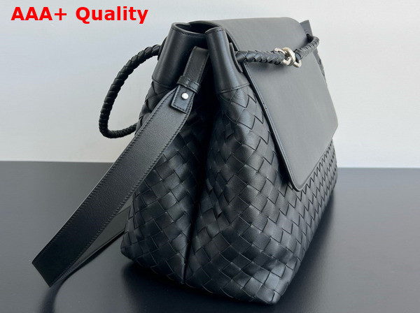 Bottega Veneta Large Andiamo Messenger Bag in Black Intrecciato Leather Replica