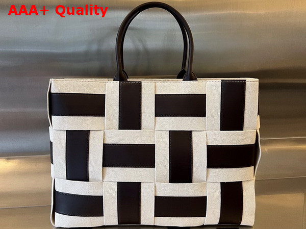 Bottega Veneta Large Arco Tote Bag in Leather and Canvas Mix Using Intreccio Craftsmanship Natural Fondant Replica