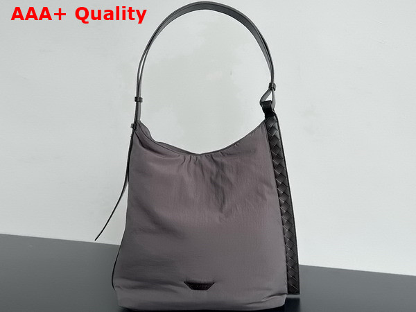 Bottega Veneta Large Crossroad Hobo Bag in Light Graphite Lightweight Padded Nylon with Adjustable Intrecciato Leather Strap Replica