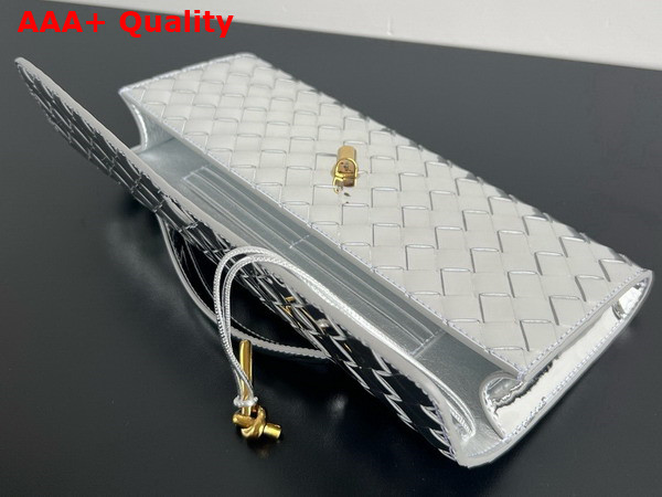 Bottega Veneta Long Clutch Andiamo with Handle Silver Metallic Intrecciato Leather Replica