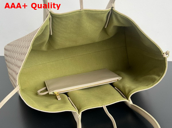 Bottega Veneta Medium Pinacoteca Reversible Tote Bag Ecru and Matcha Intrecciato Silky Calf Leather Replica