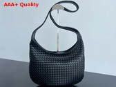 Bottega Veneta Medium Veneto Cross Body Bag with Rounded Shape in Intrecciato Nappa Fluffy Black 826877 Replica