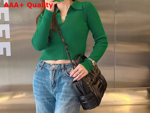 Bottega Veneta Mini Arco Tote Bag in Black Foulard Intreccio Leather Replica