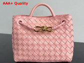Bottega Veneta Small Andiamo Top Handle Bag in Rose Intrecciato Leather Replica