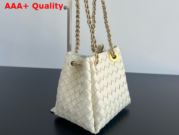 Bottega Veneta Small Parachute Chain Shoulder Bag in Chalk White Intrecciato Leather Replica