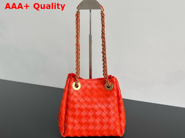 Bottega Veneta Small Parachute Chain Shoulder Bag in Orange Intrecciato Leather Replica