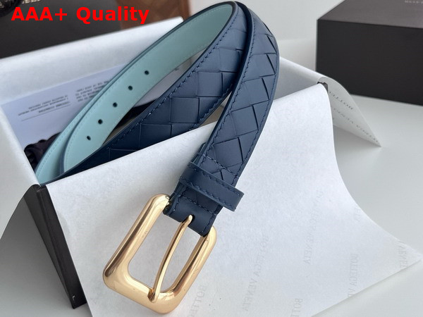 Bottega Veneta Thin Intrecciato Belt in Navy Blue Replica