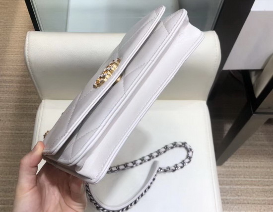 Chanel 19 Wallet On Chain Ivory Goatskin Gold Tone Silver Tone and Ruthenium Finish Metal AP0957