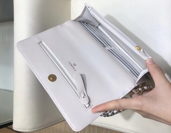 Chanel 19 Wallet On Chain Ivory Goatskin Gold Tone Silver Tone and Ruthenium Finish Metal AP0957