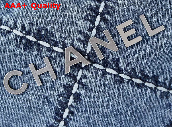 Chanel 22 Handbag Stitched Denim Silver Tone Metal Blue Ref AS3261 Replica