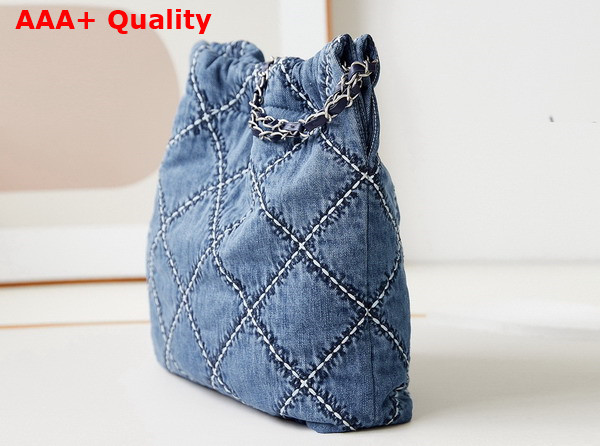 Chanel 22 Handbag Stitched Denim Silver Tone Metal Blue Ref AS3261 Replica