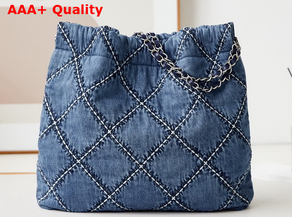 Chanel 22 Handbag Stitched Denim Silver Tone Metal Blue Ref AS3261 Replica