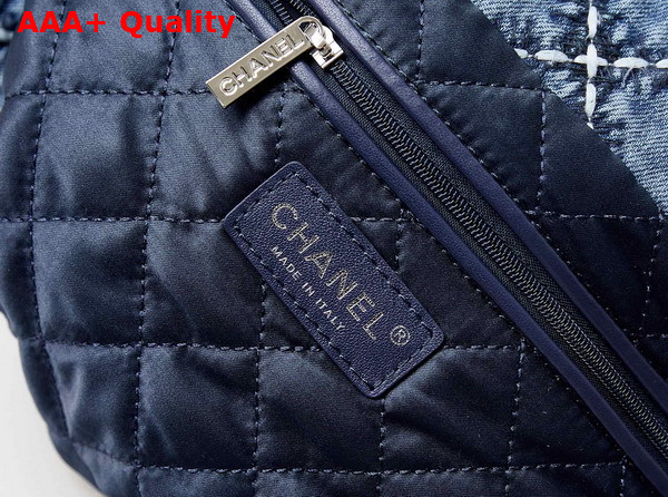 Chanel 22 Handbag Stitched Denim Silver Tone Metal Blue Ref AS3261 Replica