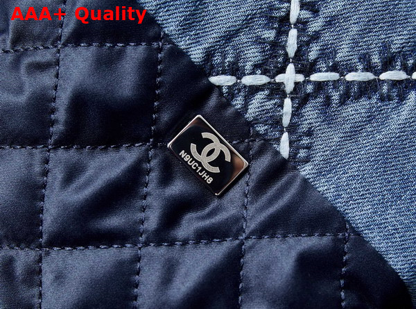 Chanel 22 Handbag Stitched Denim Silver Tone Metal Blue Ref AS3261 Replica