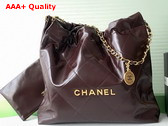 Chanel 22 Handbag in Dark Brown Shiny Calfskin Gold Tone Metal AS3261 Replica