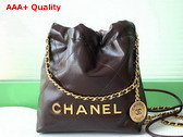 Chanel 22 Mini Handbag in Dark Brown Shiny Calfskin Gold Tone Metal AS3980 Replica