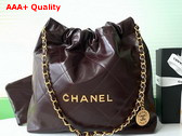 Chanel 22 Small Handbag in Dark Brown Shiny Calfskin Gold Tone Metal AS3260 Replica