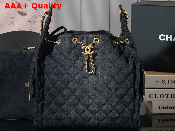 Chanel 25 Medium Handbag in Black Washed Denim AS5311 Replica