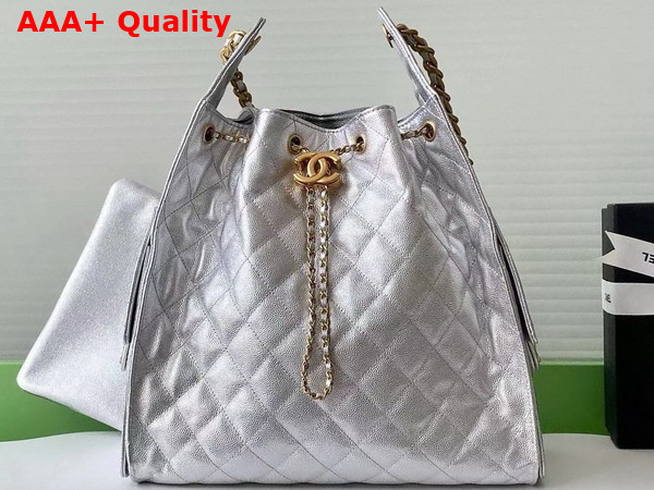 Chanel 25 Medium Handbag in Silvery Metallic Grained Calfskin AS5311 Replica