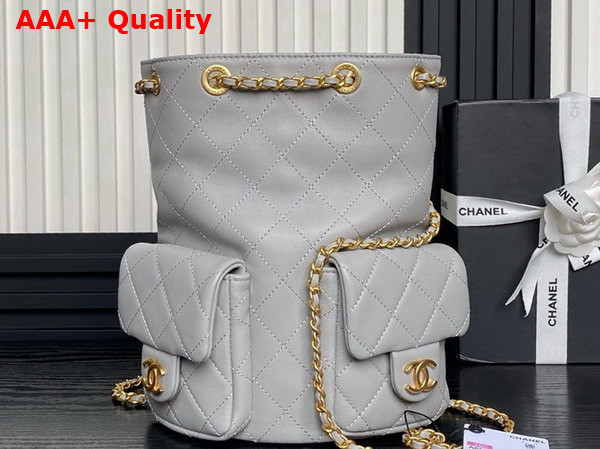 Chanel Backpack in Light Grey Shiny Lambskin Gold Tone Metal AS5310 Replica
