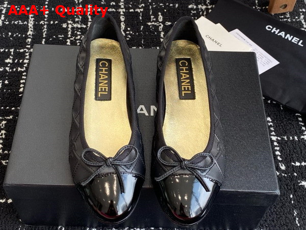 Chanel Ballet Flat in Black Embroidered Lambskin and Patent Calfskin Replica