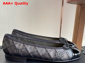 Chanel Ballet Flat in Black Embroidered Lambskin and Patent Calfskin Replica