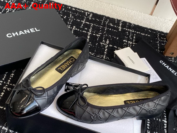 Chanel Ballet Flat in Black Embroidered Lambskin and Patent Calfskin Replica