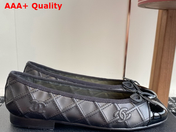 Chanel Ballet Flat in Black Embroidered Lambskin and Patent Calfskin Replica
