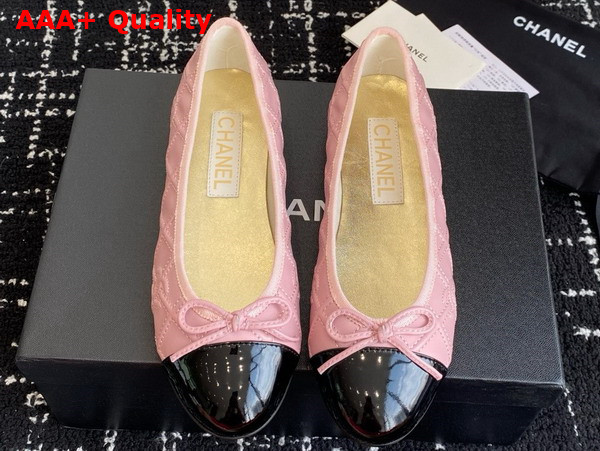 Chanel Ballet Flat in Embroidered Lambskin and Patent Calfskin Pink and Black Replica