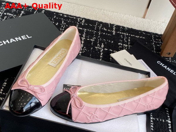 Chanel Ballet Flat in Embroidered Lambskin and Patent Calfskin Pink and Black Replica