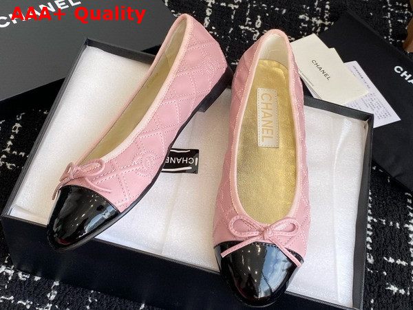Chanel Ballet Flat in Embroidered Lambskin and Patent Calfskin Pink and Black Replica