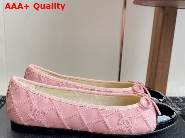Chanel Ballet Flat in Embroidered Lambskin and Patent Calfskin Pink and Black Replica