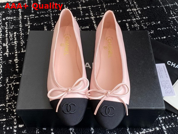 Chanel Ballet Flats Lambskin and Grosgrain Light Pink and Black G02819 Replica