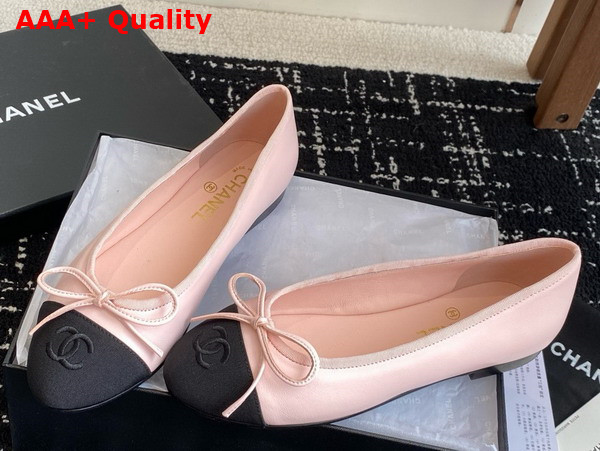 Chanel Ballet Flats Lambskin and Grosgrain Light Pink and Black G02819 Replica
