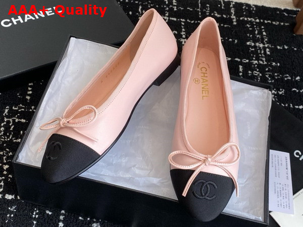 Chanel Ballet Flats Lambskin and Grosgrain Light Pink and Black G02819 Replica