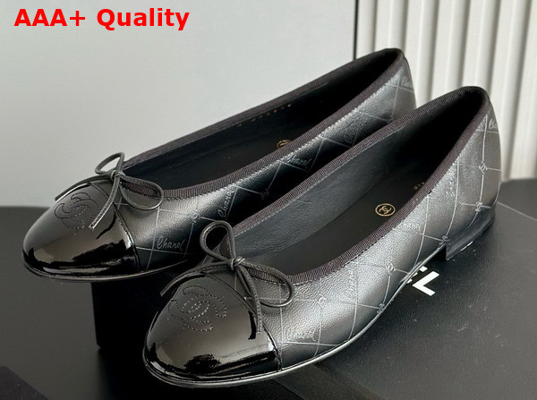 Chanel Ballet Flats in Black Printed Lambskin and Patent Calfskin G02819 Replica