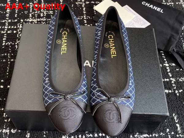 Chanel Ballet Flats in Denim Navy Blue and Black G02819 Replica