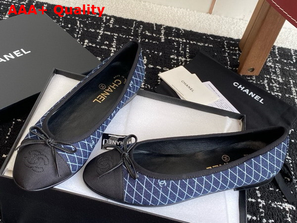 Chanel Ballet Flats in Denim Navy Blue and Black G02819 Replica