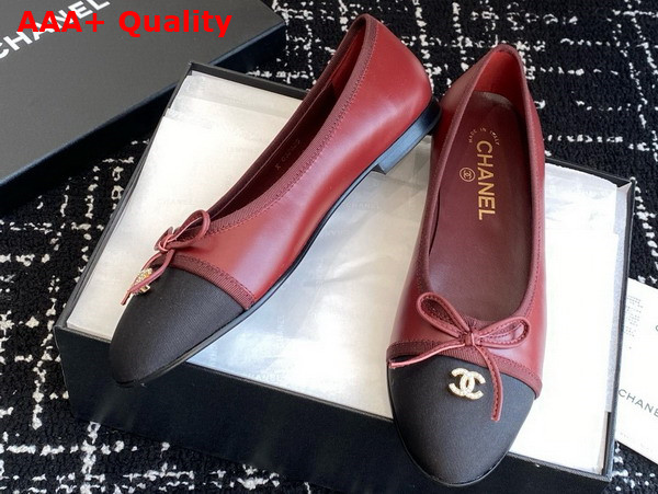 Chanel Ballet Flats in Lambskin and Grosgrain Dark Red and Black Replica