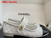 Chanel Ballet Flats in Mesh and Lambskin White and Black Replica