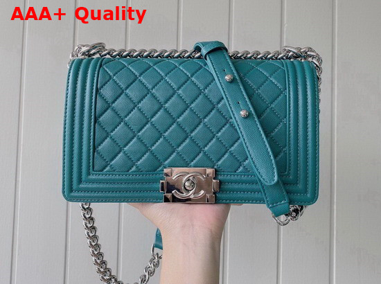 Chanel Boy Chanel Handbag Deep Sea Green Grained Calfskin Silver Tone Metal A67086 Replica
