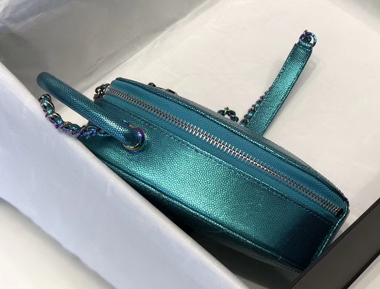 Chanel Camera Case Blue Grained Metallic Lambskin and Rainbow Metal AS0765
