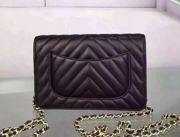 Chanel Chevron Wallet On Chain Black Lambskin for Sale