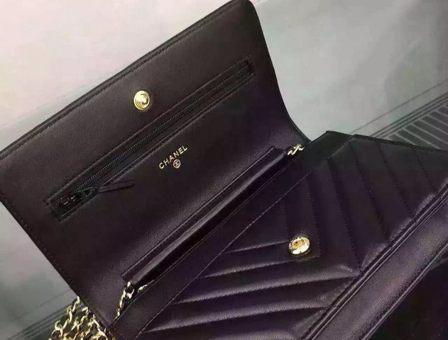 Chanel Chevron Wallet On Chain Black Lambskin for Sale