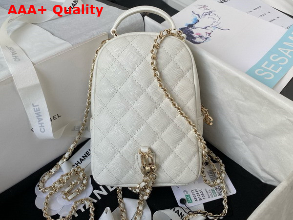 Chanel Classic Mini Backpack in White Grained Shiny Calfskin Gold Tone Metal AP3753 Replica