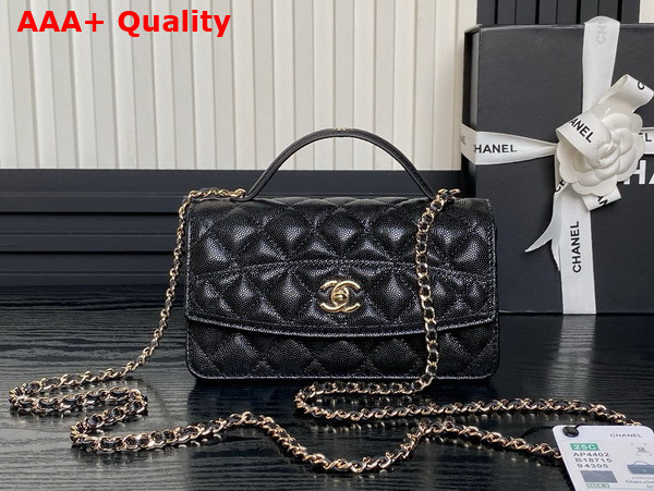 Chanel Clutch with Chain Black Grained Calfskin Gold Tone Metal AP4402 Replica