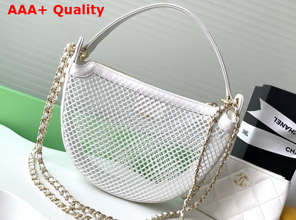 Chanel Clutch with Chain Mesh Shiny Lambskin Gold Tone Metal White AP4573 Replica