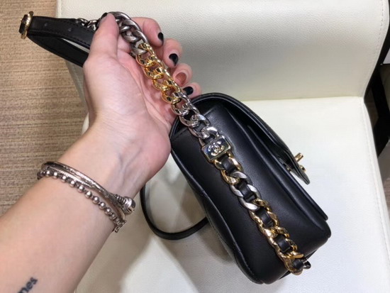 Chanel Flap Bag Black Calfskin Gold Tone Silver Tone and Ruthenium Finish Metal AS0413